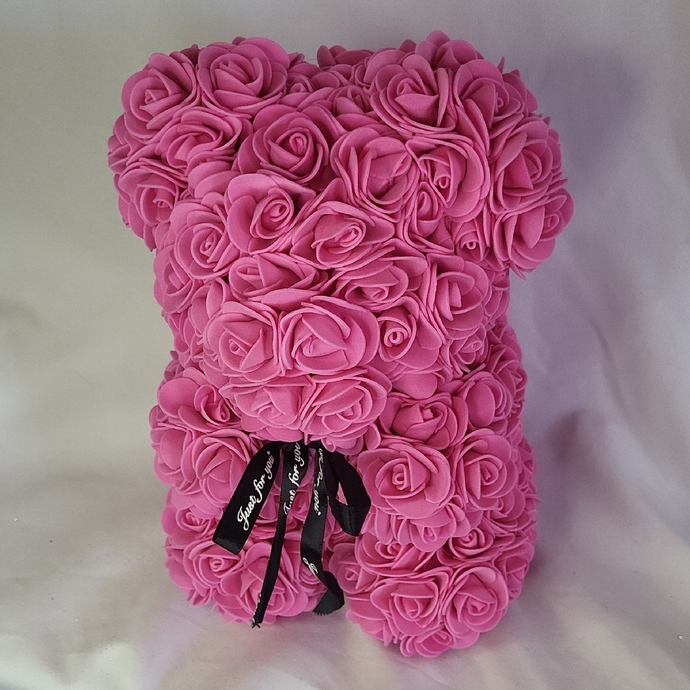 Valentines Pink Rose Teddy Bear Foam Petals Gift